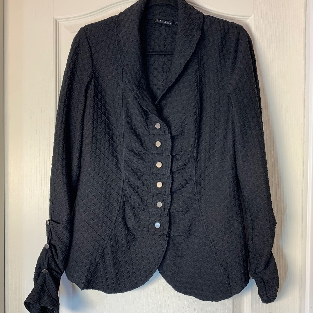 TRIBAL Black Textured Stretch‎ Blazer-Top Soft Gothic Romantic Chic Size S